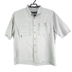 Mens Gray Natural Gear Shirt Button Down Short Sleeve Outdoor Nylon Size 2XL